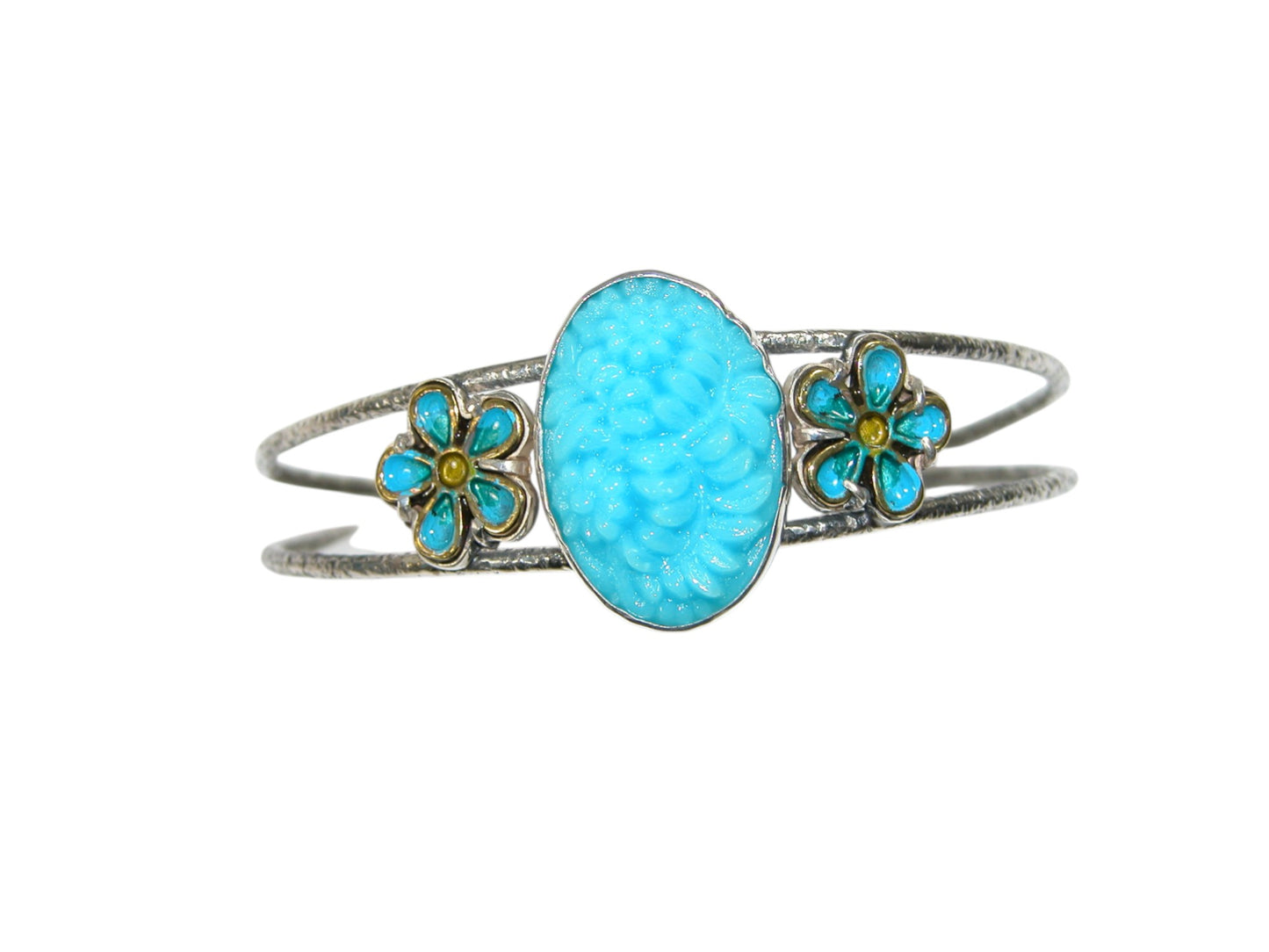 34179 Turquoise Hand Enameling Sterling Silver Bracelet