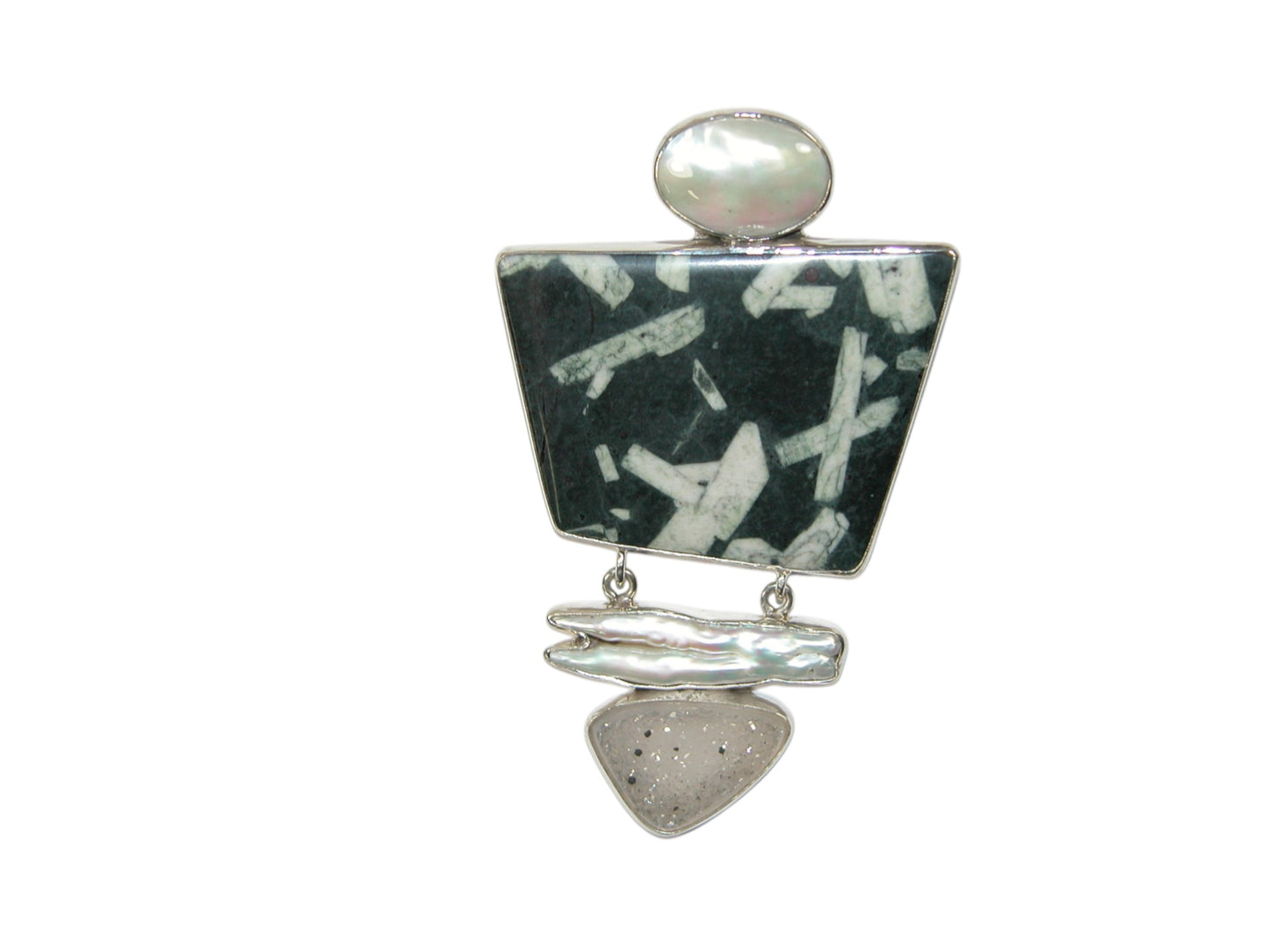 34190 Mother of Pearl, Drusy, Sterling Silver Pin and Pendant