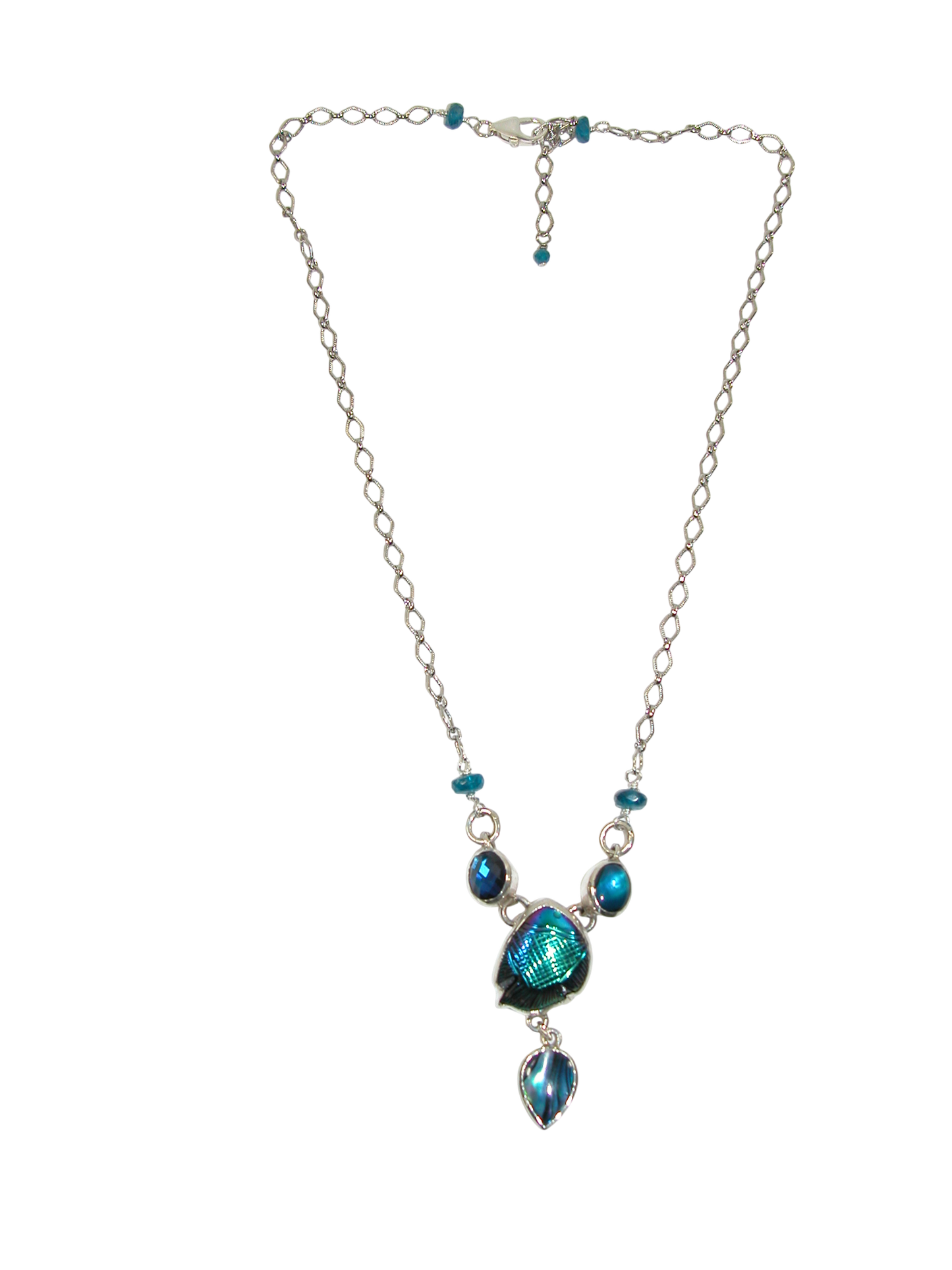 34200 Blue Abalone Carved Fish Sterling Silver Y Necklace