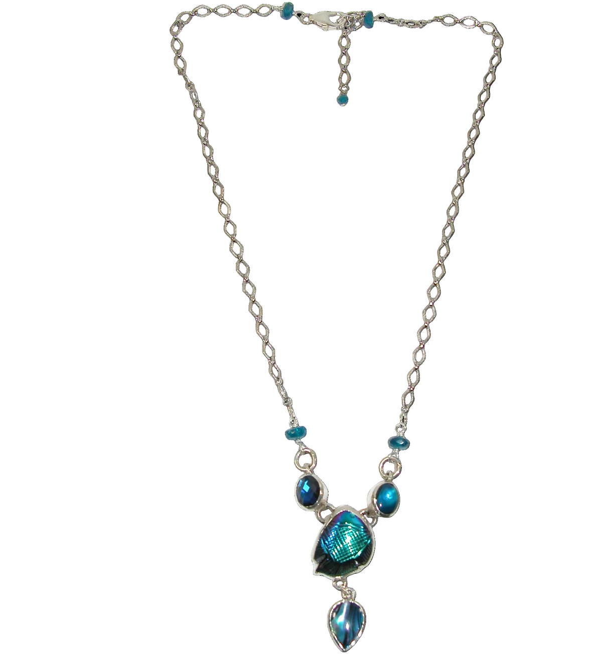 34200 Blue Abalone Carved Fish Sterling Silver Y Necklace