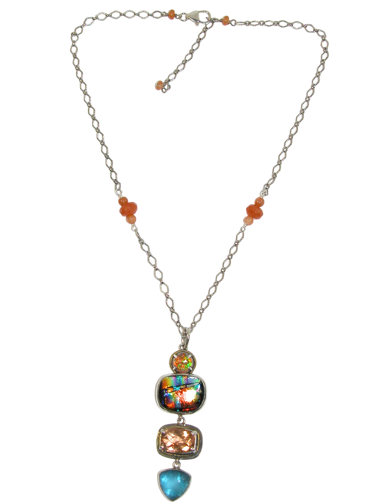 34207 Dichroic Glass Rose Gold Quartz Pendant Necklace