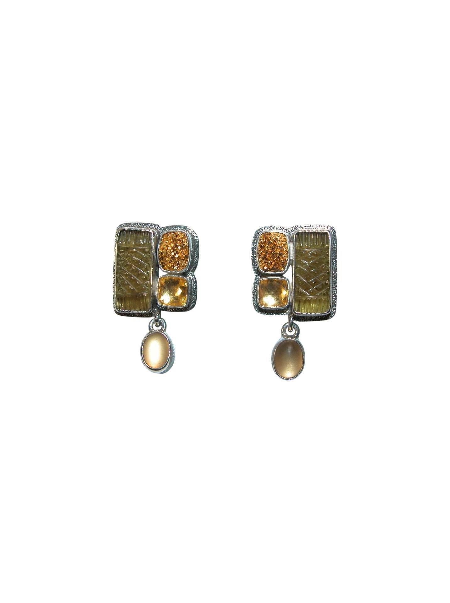 34235 Carved Topaz, Gold, Cluster, Sterling Silver Earrings