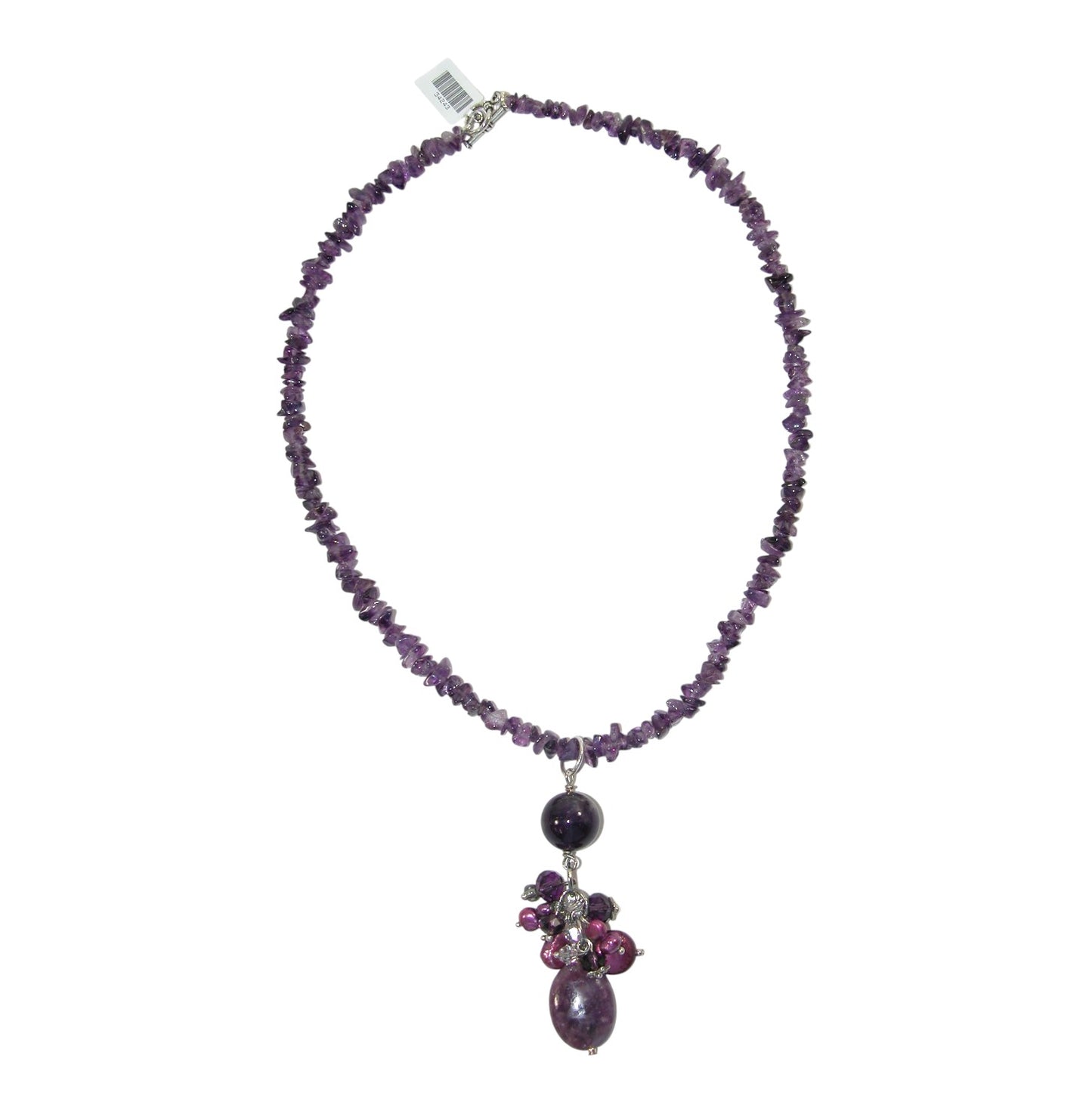 34243 Amethyst, Freshwater Pearl Sterling Silver Necklace