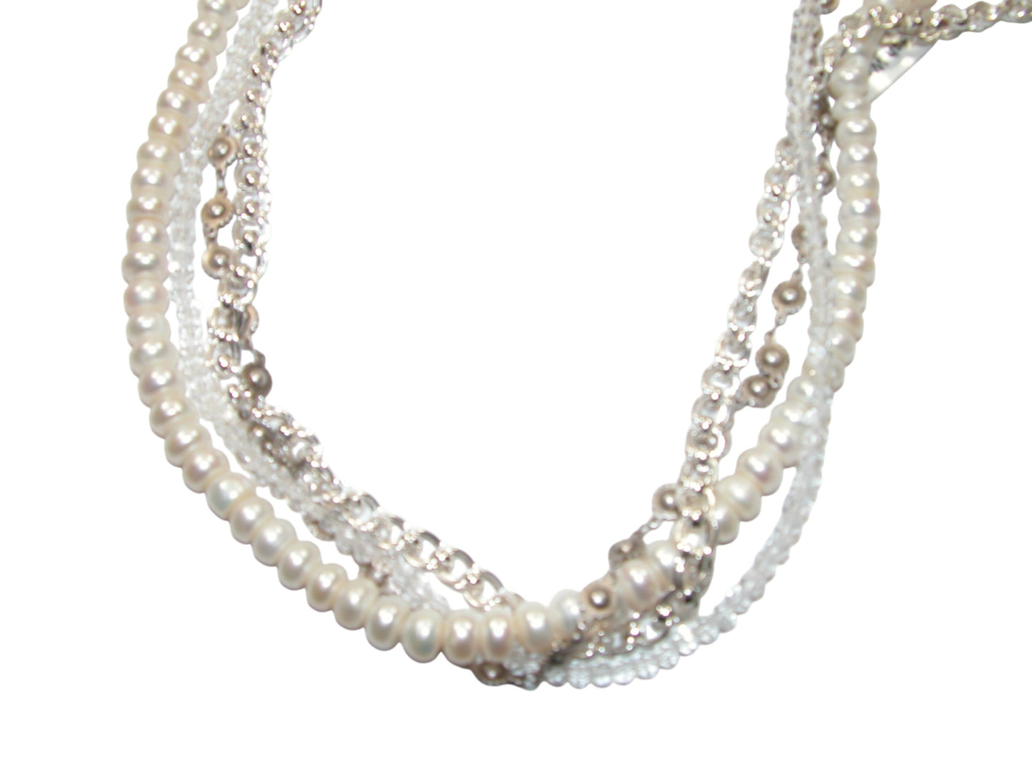 34253 Pearl, Crystal Multi Strand Sterling Silver Necklace