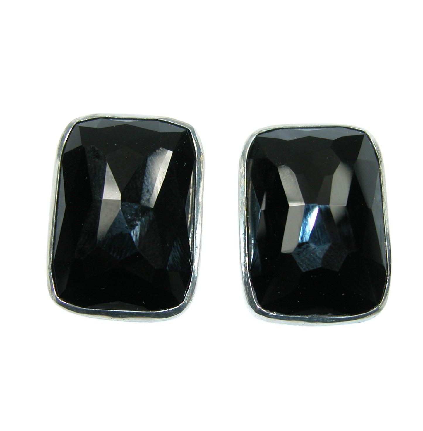 34343 Black Onyx Rectangle Sterling Silver Earrings