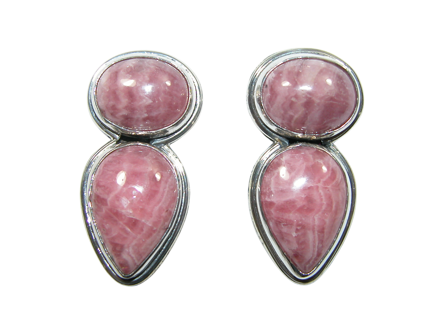 34368 Rhodochrosite 2 Stone Sterling Silver Earring