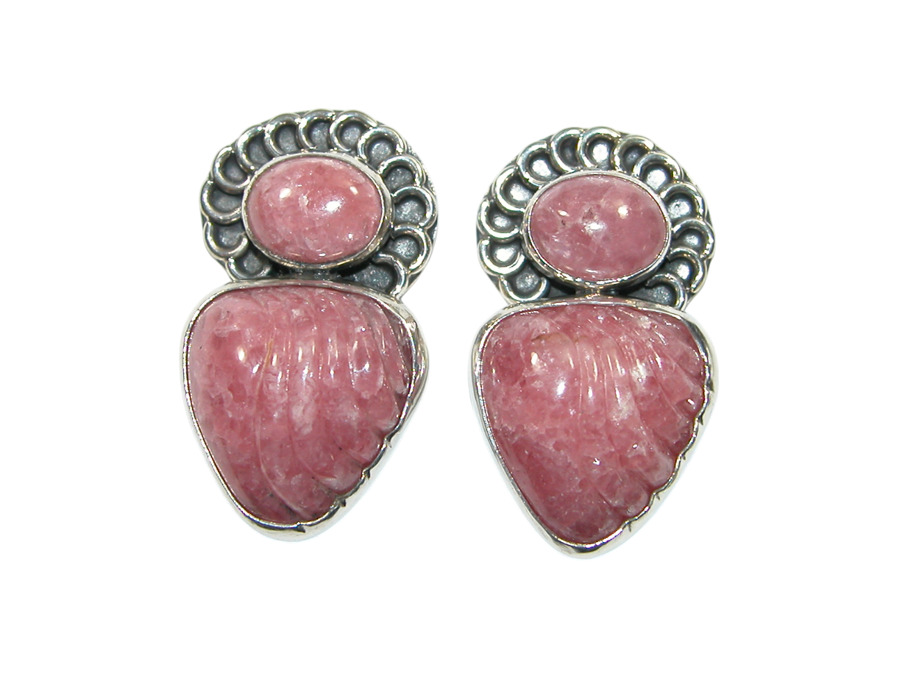 34370 Rhodochrosite Carved Sterling Silver Earring