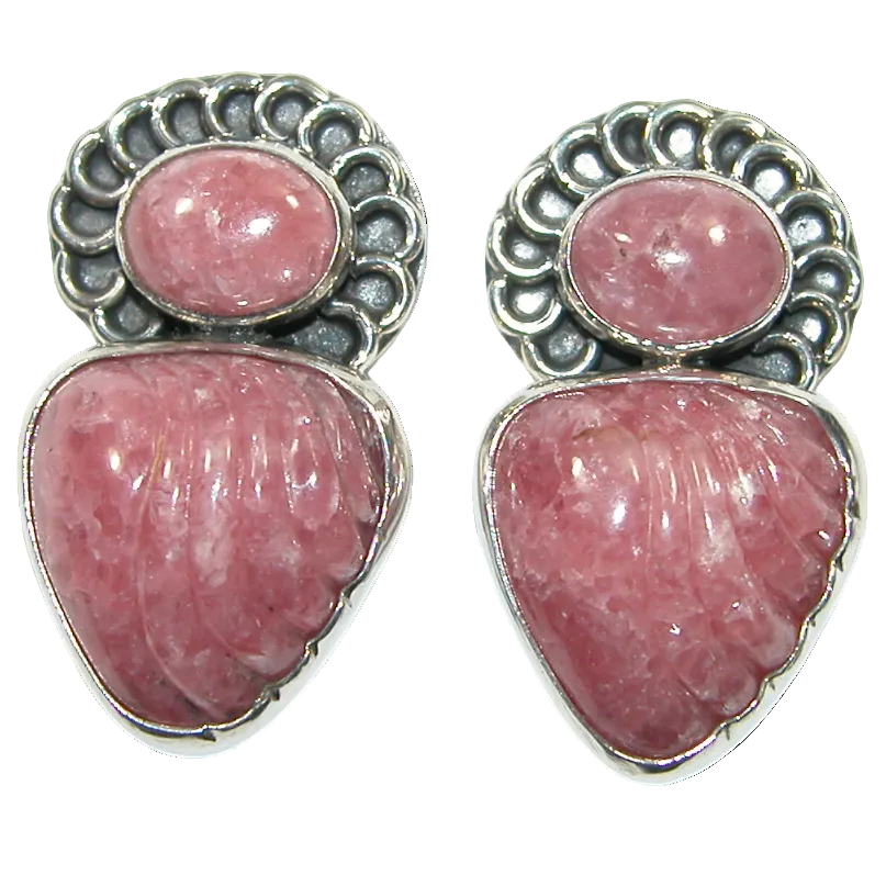 34370 Rhodochrosite Carved Sterling Silver Earring