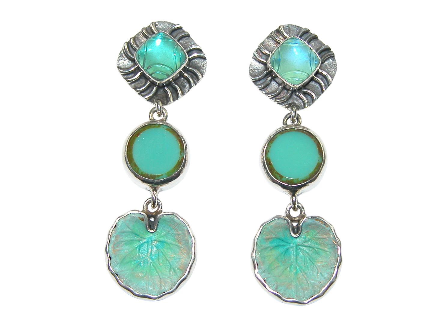 34372 Lily Pad Quartz 3 Stone Dangle Sterling Silver Earring