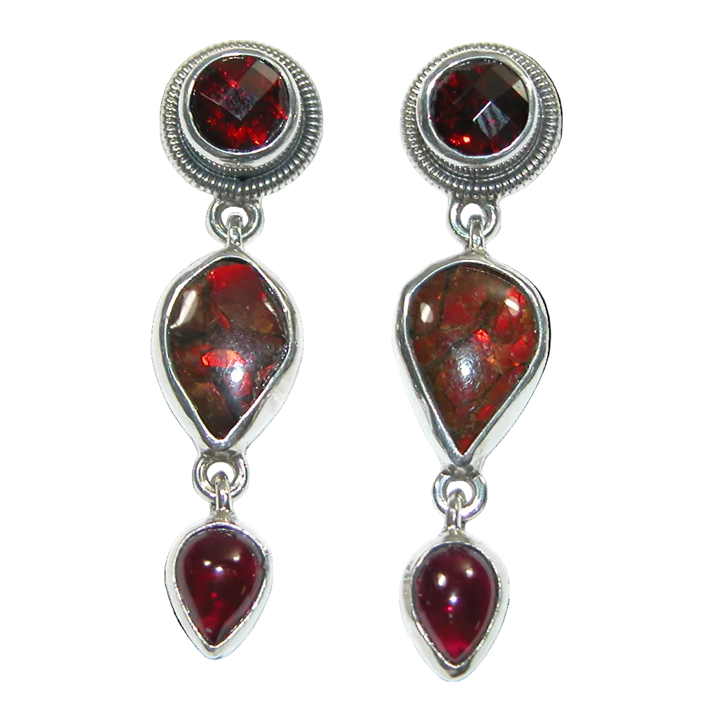 34375 Garnet Ammolite Fossil Earrings