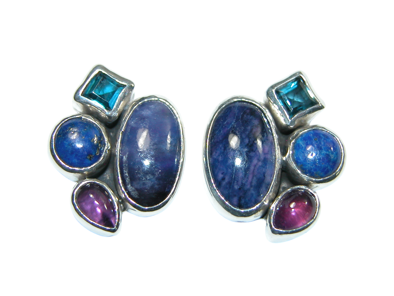 34379 Sugilite Lapis Amethyst Cluster Sterling Silver Earring