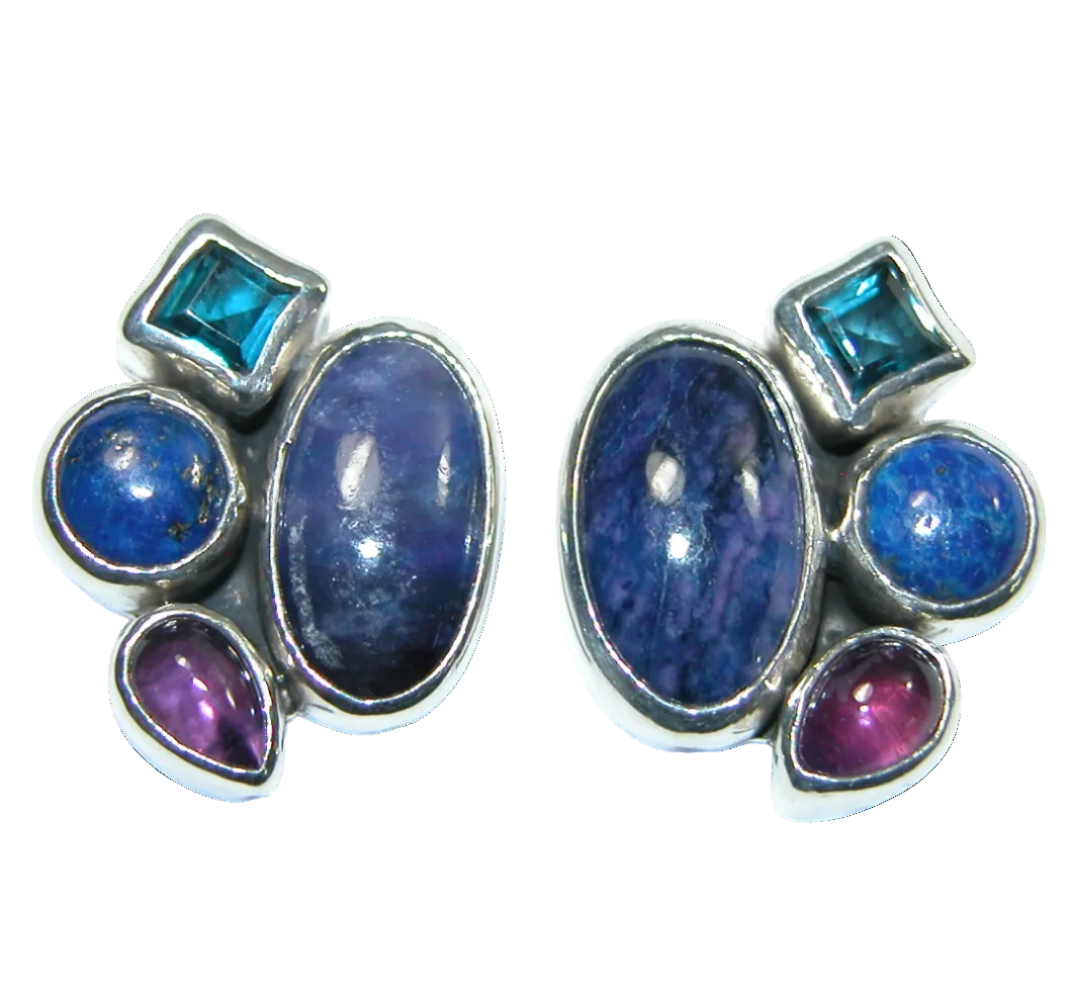 34379 Sugilite Lapis Amethyst Cluster Sterling Silver Earring