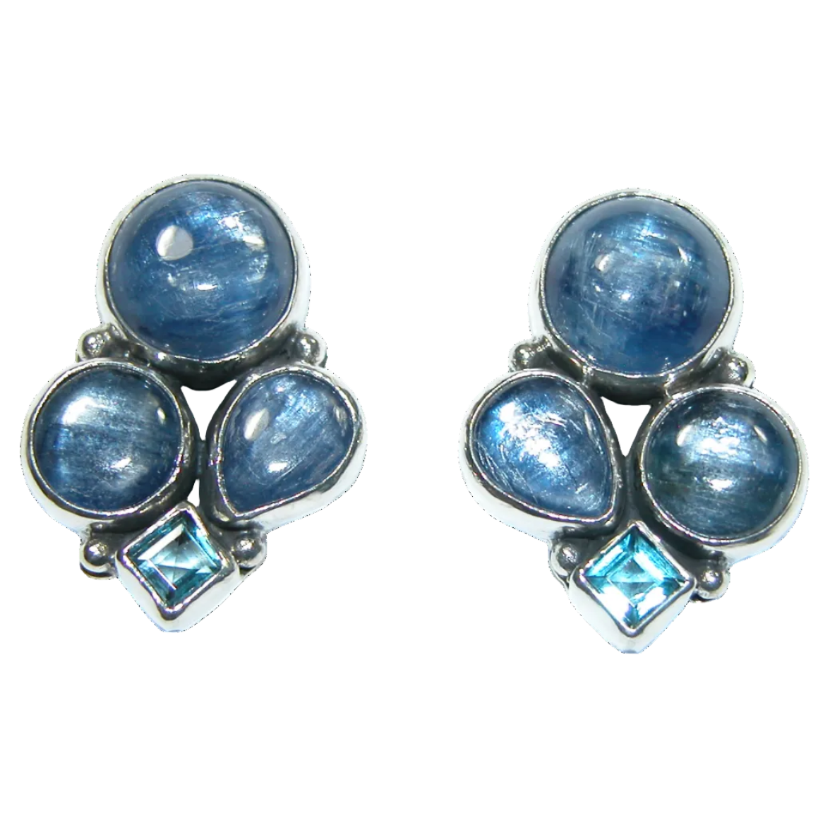 34380 Kyanite Blue Topaz Cluster Sterling Silver Earring