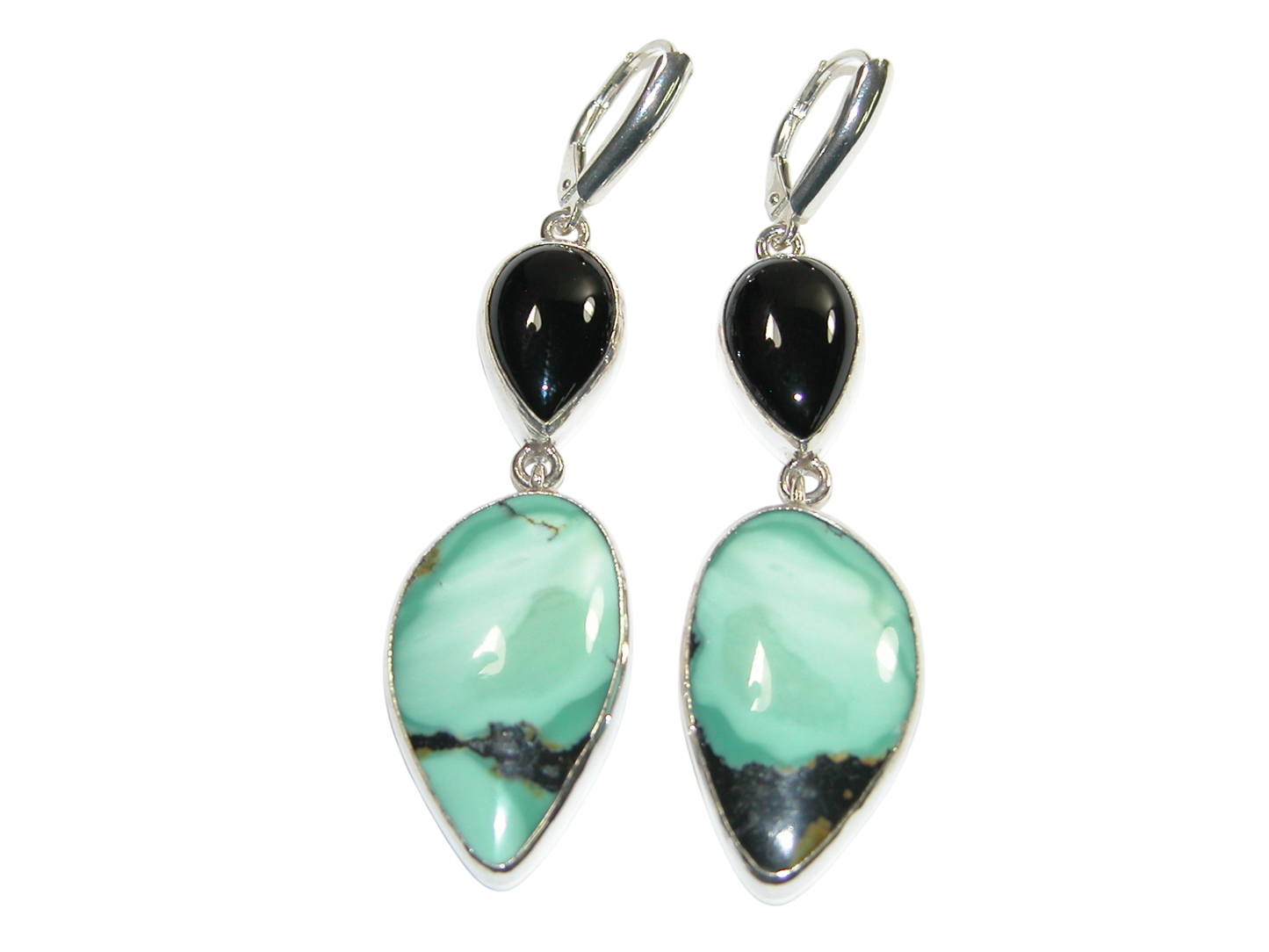 34387 Black Onyx Turquoise Sterling Silver Dangle Earring