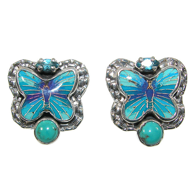 34388 Enameled Butterfly, Turquoise Earrings