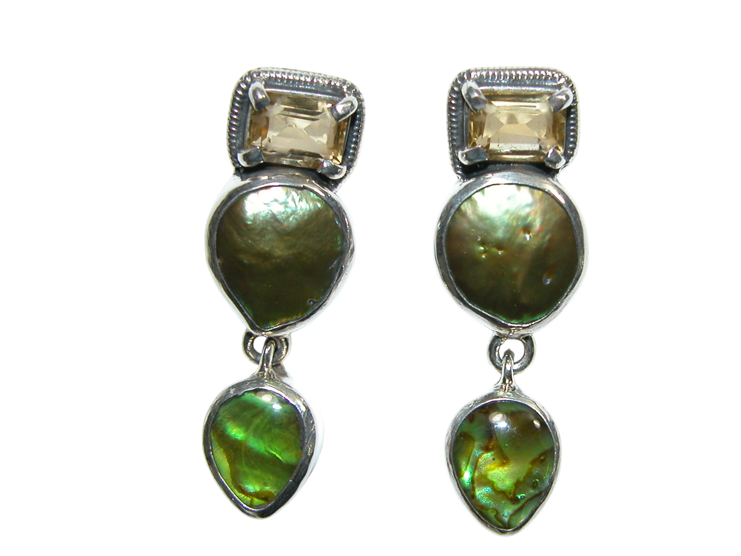 34389 Citrine Pearl Abalone Sterling Silver Earring