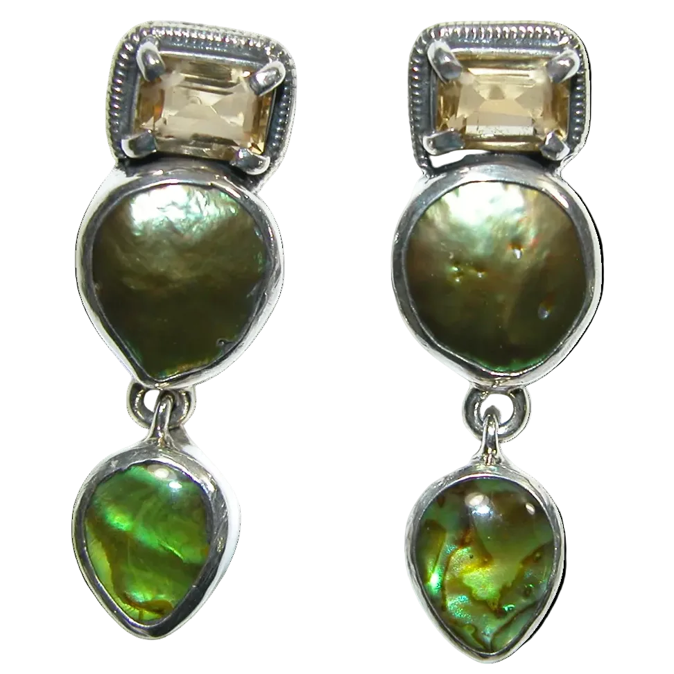 34389 Citrine Pearl Abalone Sterling Silver Earring