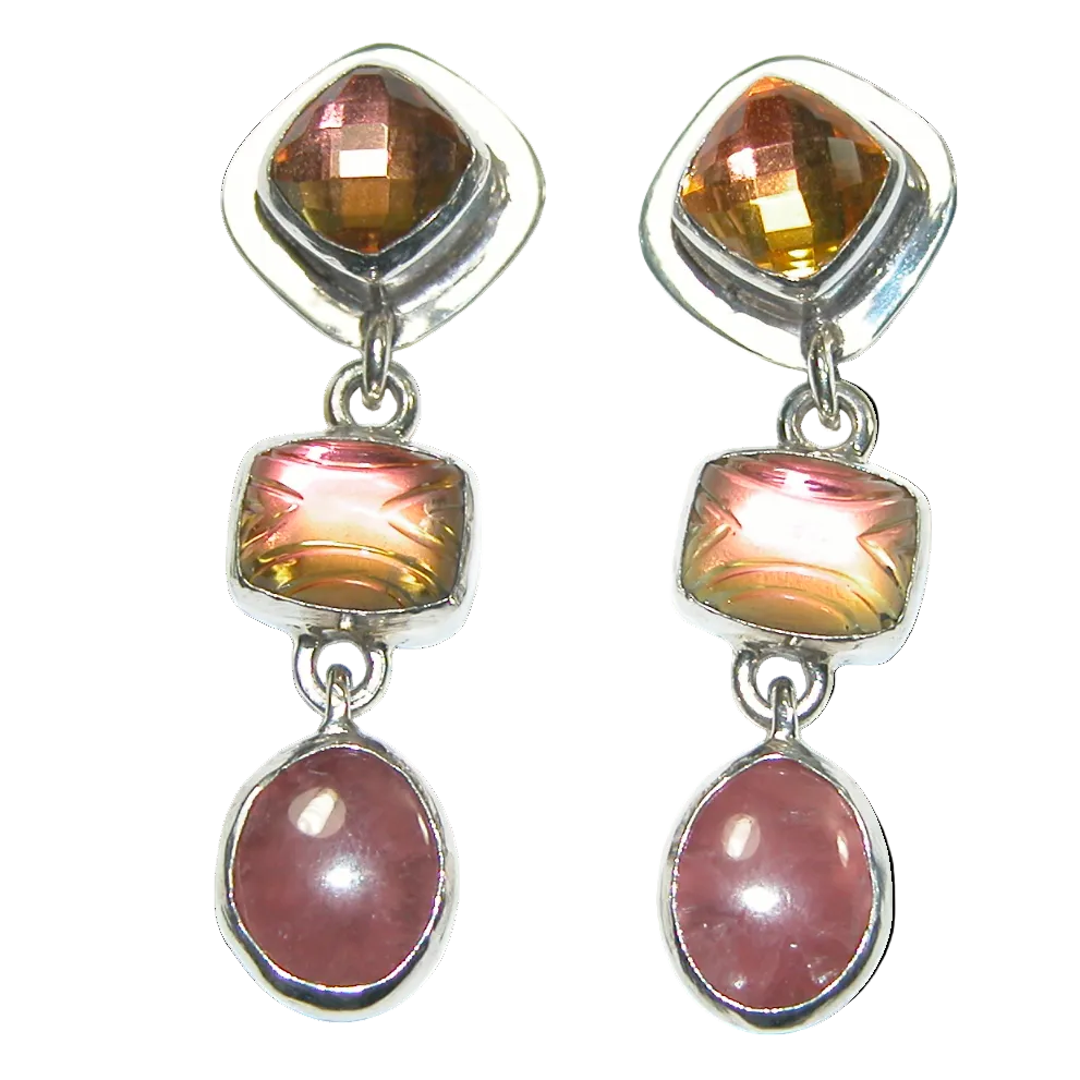 34391 Rhodochrosite Celestial Quartz Earrings