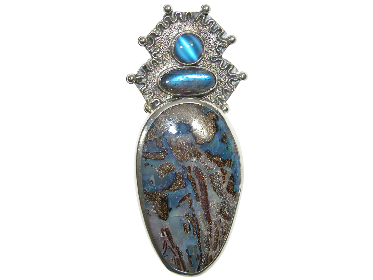 34393 Boulder Opal Labradorite Sterling Silver Pin Pendant