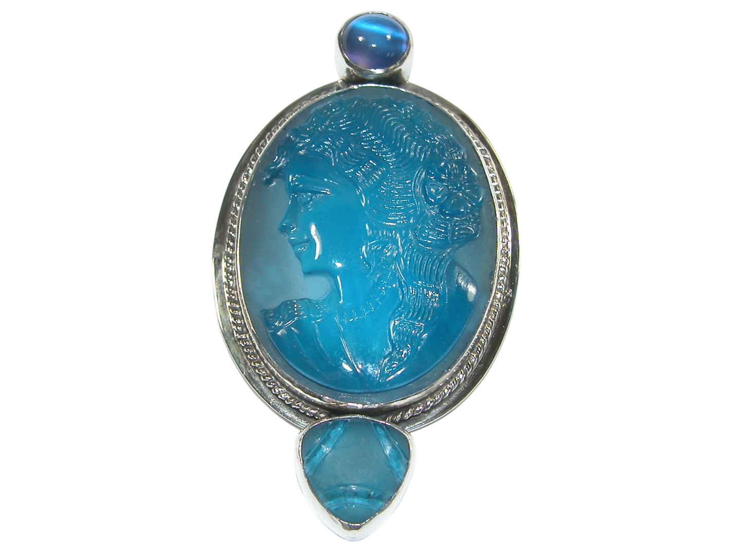 34401 Blue Cameo Moonstone Sterling Silver Pin Pendant