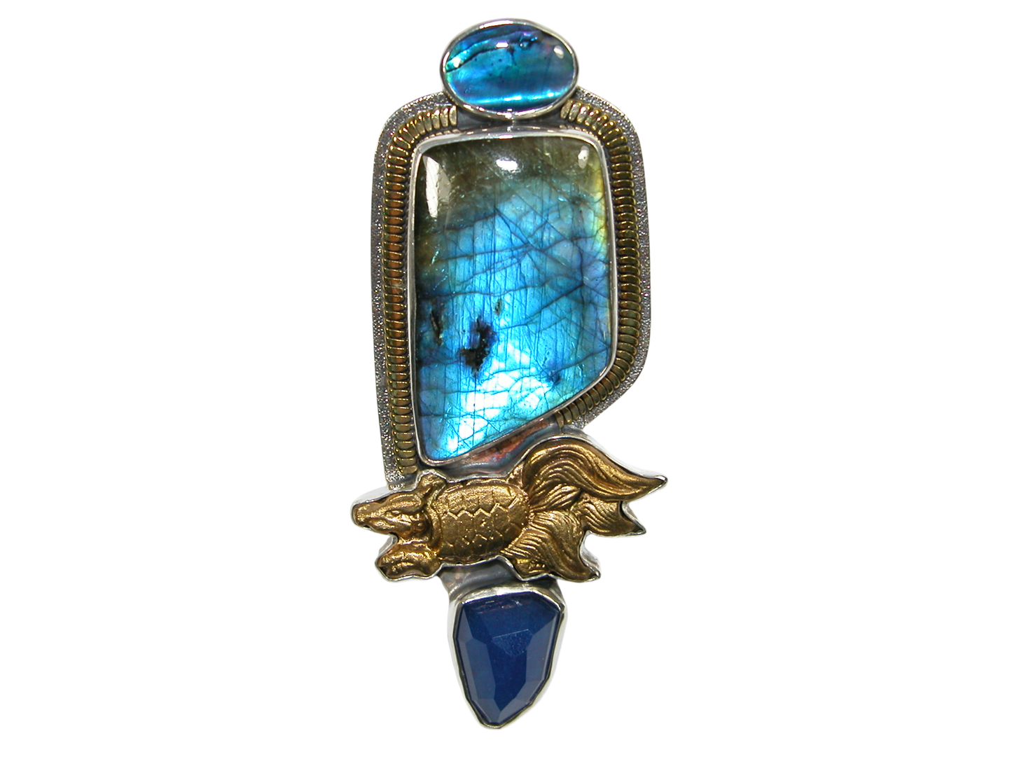 34403 Labradorite Lapis Abalone Sterling Silver Pin Pendant