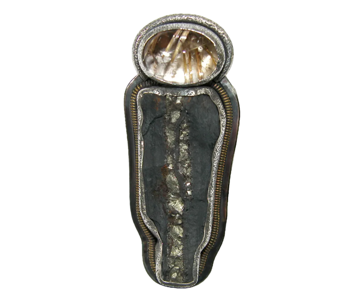 34404 Rutilated Slade Pyrite Sterling Silver Pin Pendant