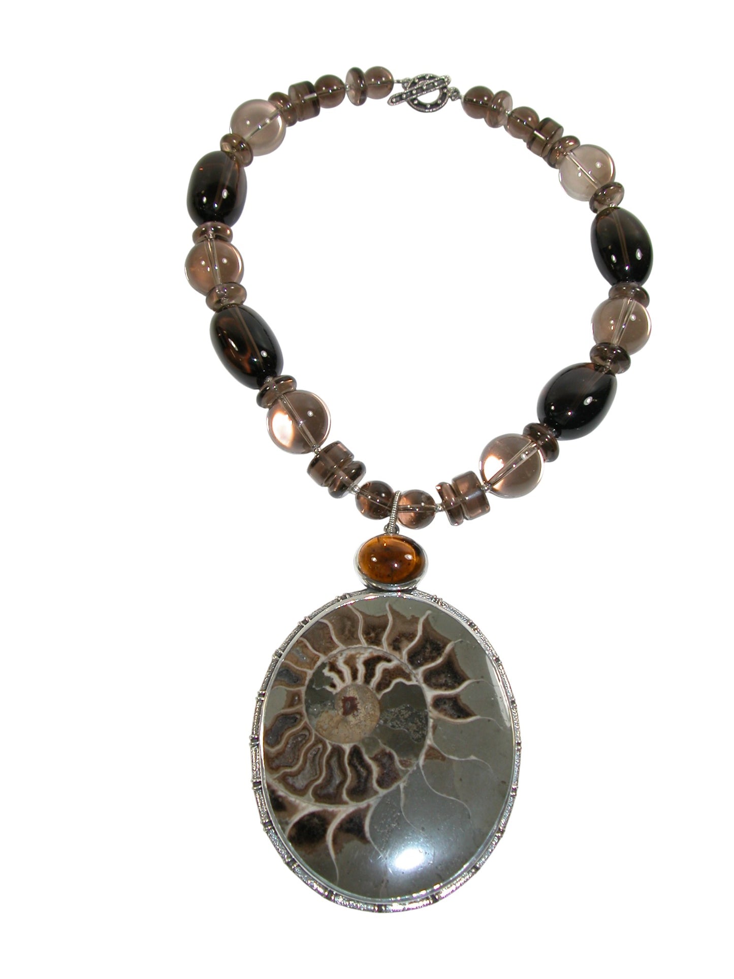 34432 Ammonite Smoky Quartz Gemstone Necklace