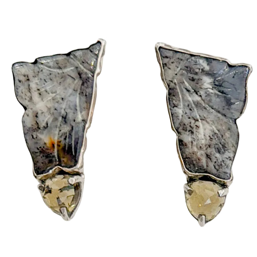 34435 Dendritic Agate, Cognac Topaz Earrings