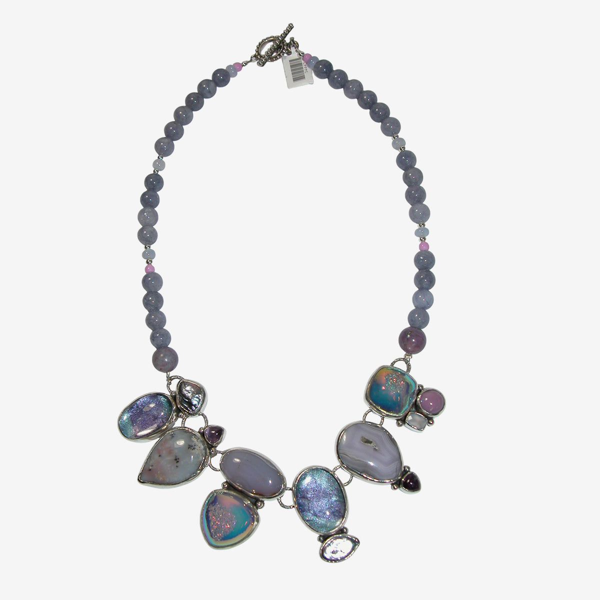 34443 Quartz Druzy, Agate, Pearl Amethyst, Tanzanite Sterling Silver Necklace