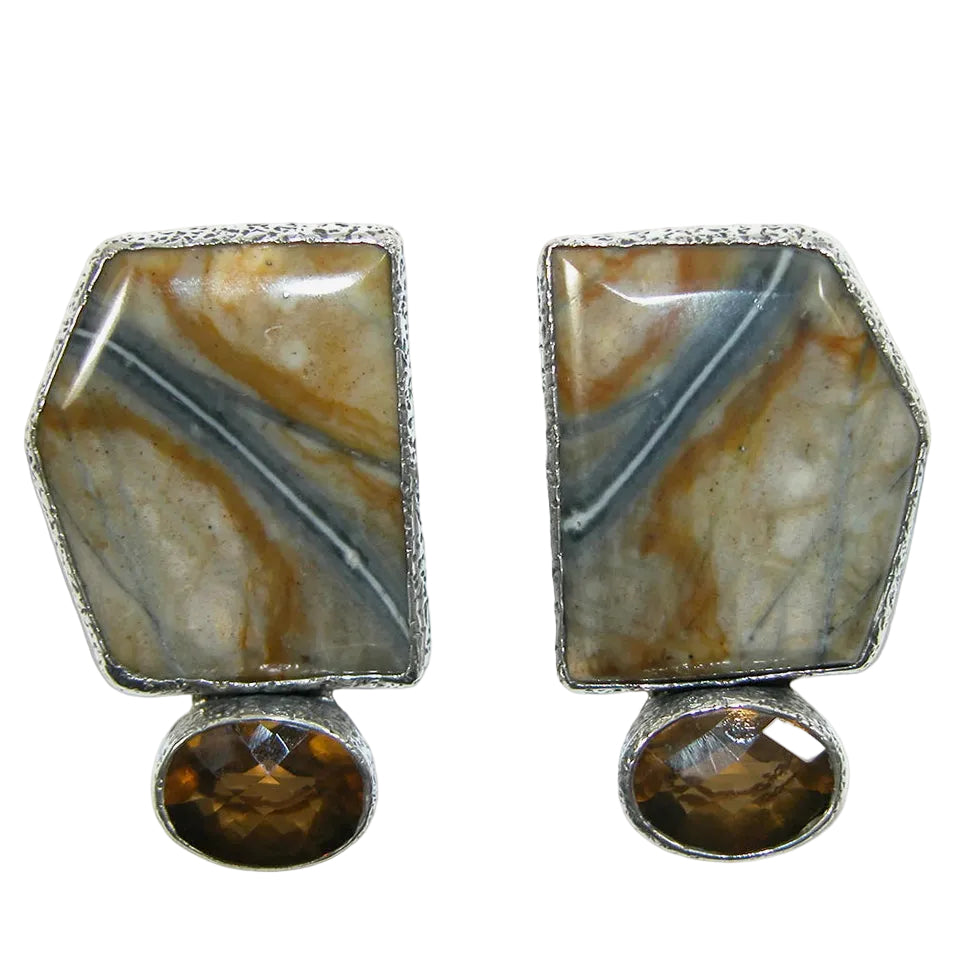 34454 Faceted Topaz Picasso Marble Sterling Silver Earrings