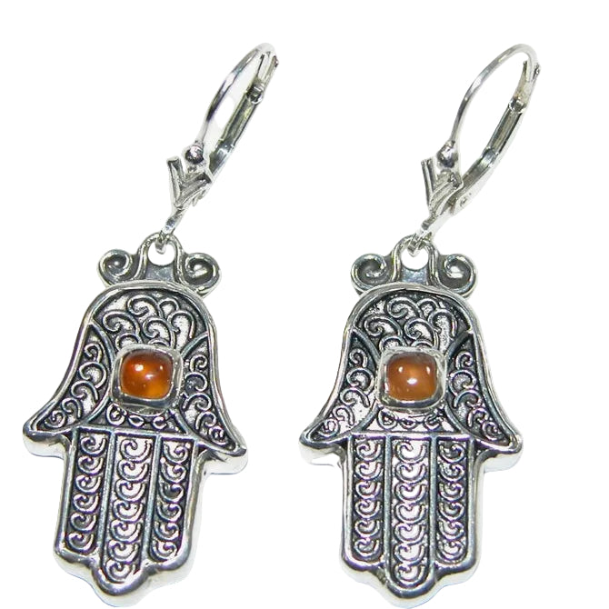 34457 Hamsa Hessonite Garnet Sterling Silver Leverback Earring Wire