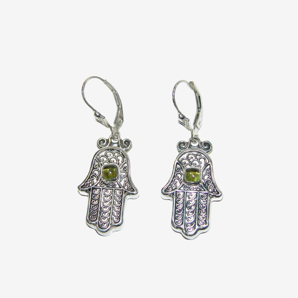 34457A Hamsa Peridot Sterling Silver Leverback Earring Wire
