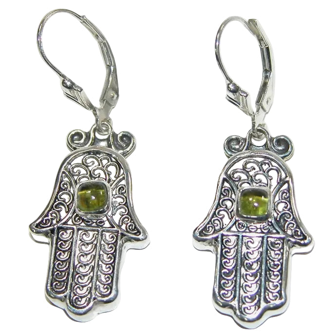 34457A Hamsa Peridot Sterling Silver Leverback Earring Wire