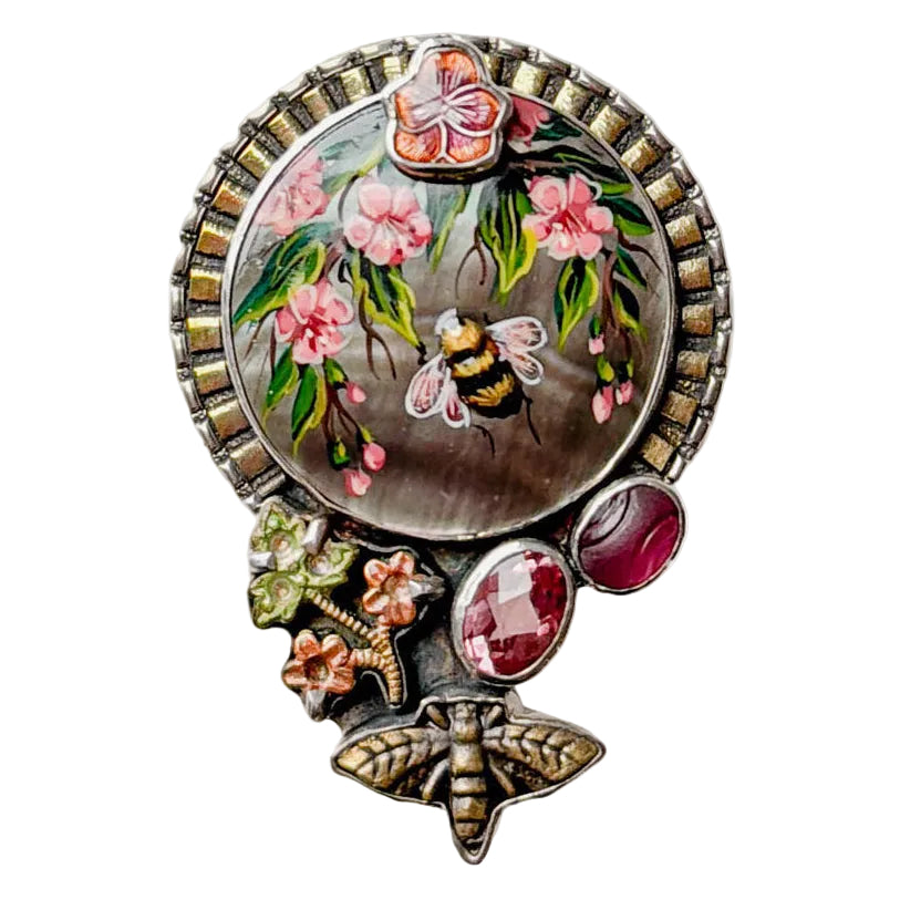 34470 Hand-Painted Bee Miniature, Celestial Quartz, Raspberry Quartz Pin / Pendant
