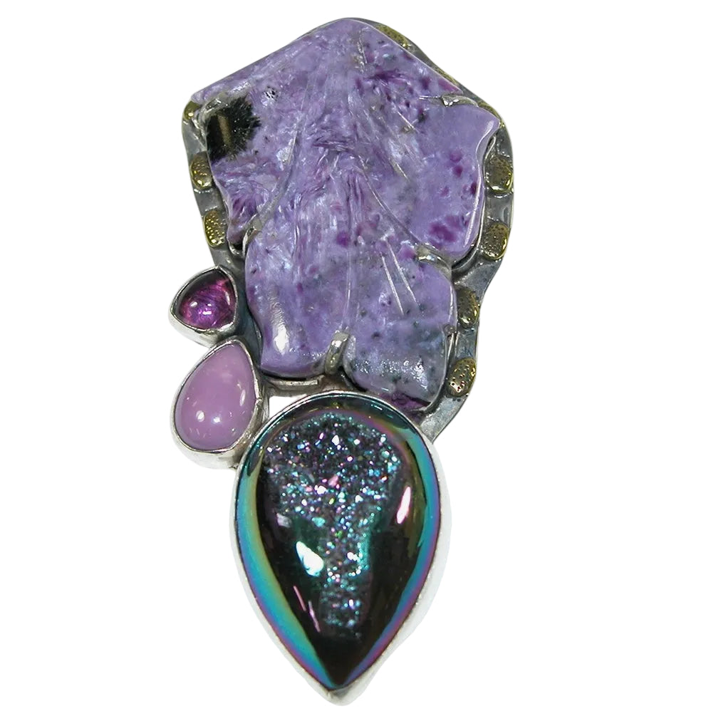 34508 Charoite Window Drusy Amethyst Sterling Silver Pin / Pendant