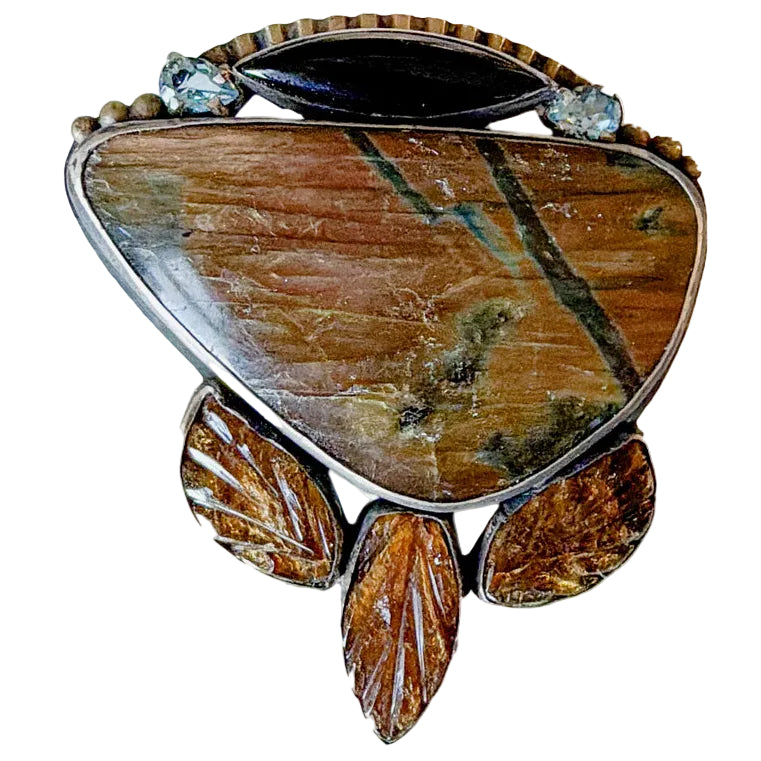 34511 Labradorite Carved Tourmaline Blue Topaz Sterling Silver Pin / Pendant