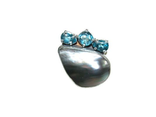 34523A Blue Topaz Mabe Blister Pearl Sterling Silver Ring