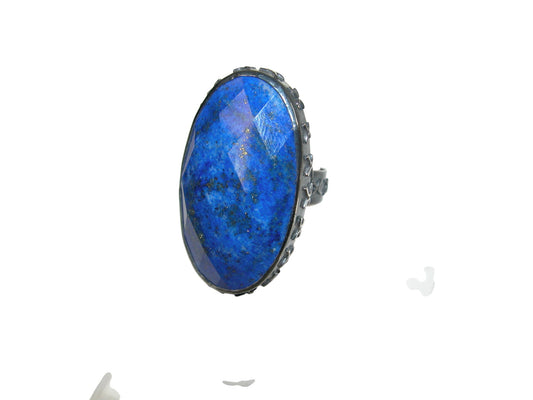 34530B Faceted Lapis Sterling Silver Ring