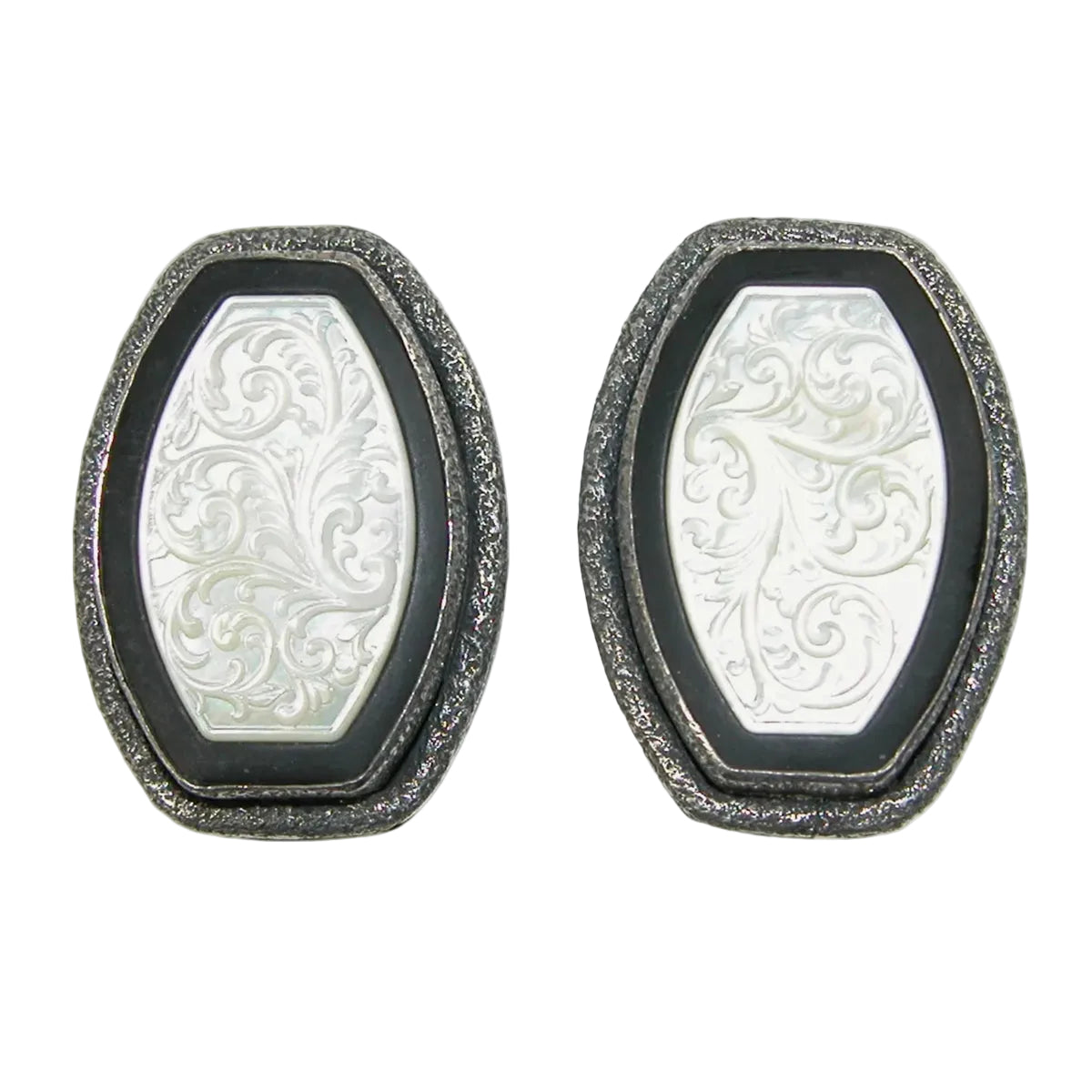 34537 Carved Mother of Pearl Inlaid Sterling Silver Earrings