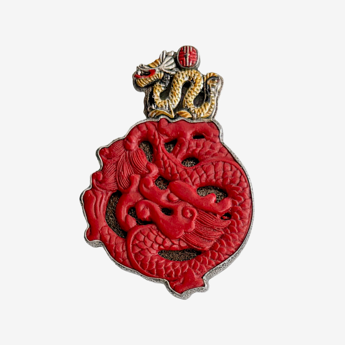 36991 Cinnabar Hand-Carved Dragon Pin / Pendant