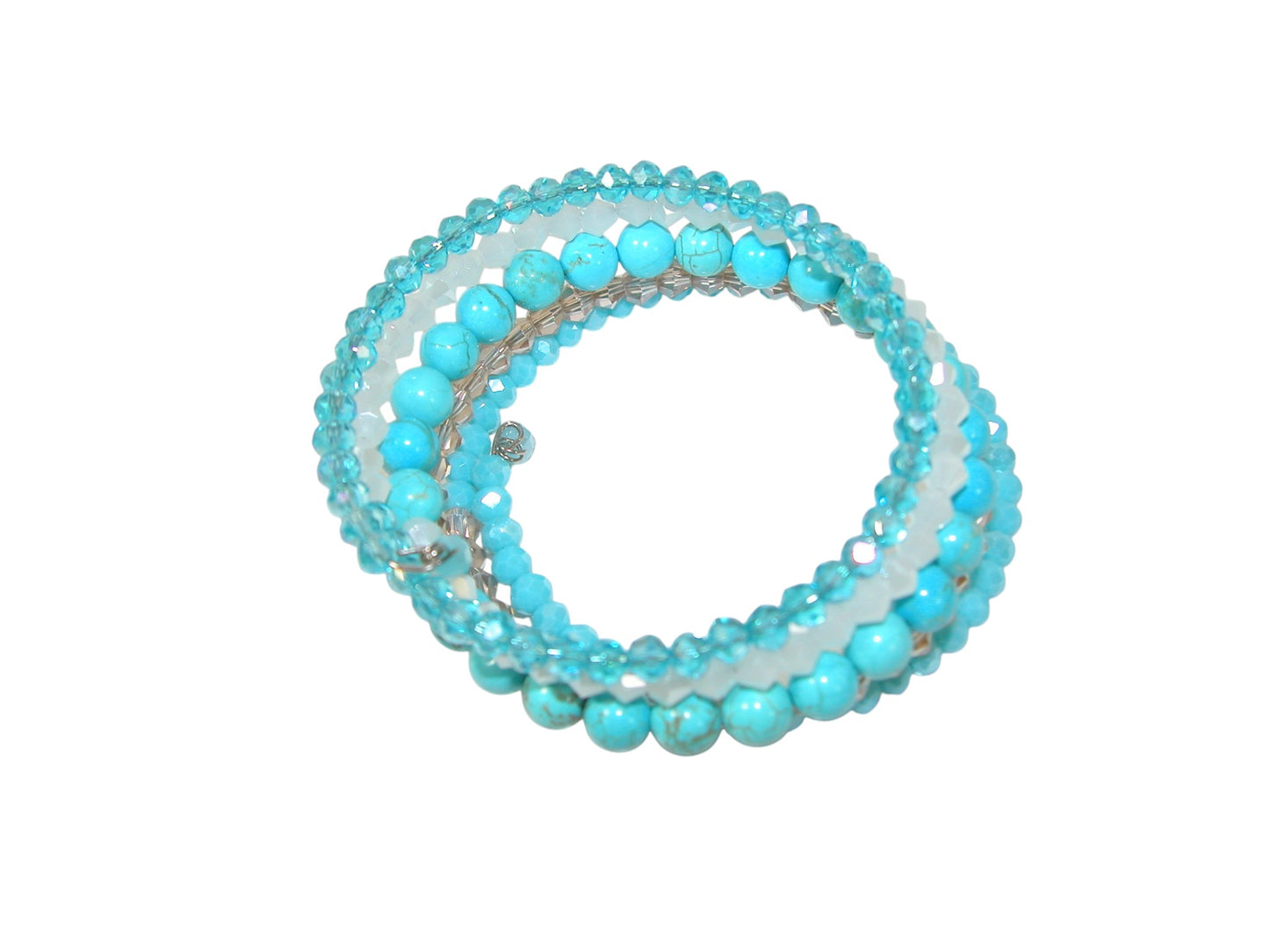 36995A Turquoise, Crystal Memory Wire Bracelet