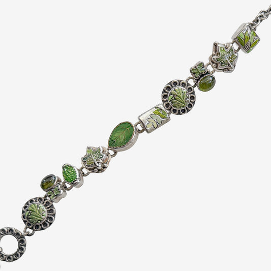 37006 Hand-Enameled Leaf and Peridot Sterling Silver Bracelet