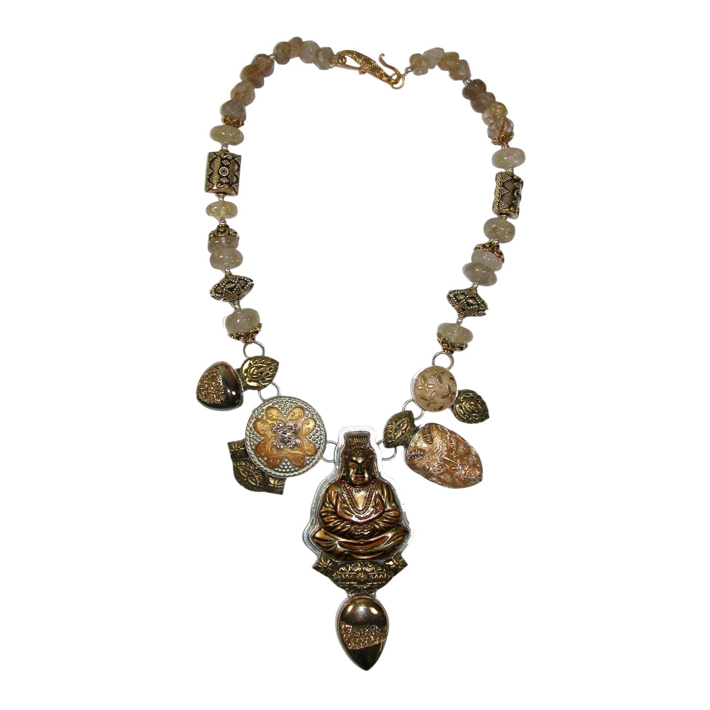 Gold Drusy Zen Beaded Sterling Silver Necklace
