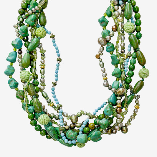 39365 Turquoise, Jade, Freshwater Pearl Beaded Necklace