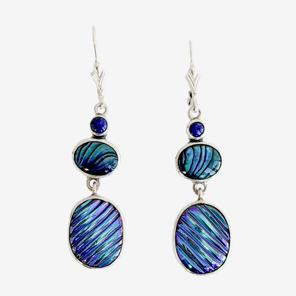 39572 Vintage Etched Glass, Abalone Earrings