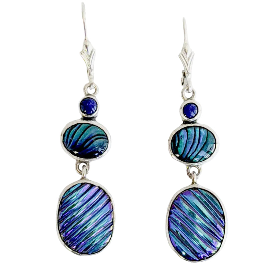 39572 Vintage Etched Glass, Abalone Earrings