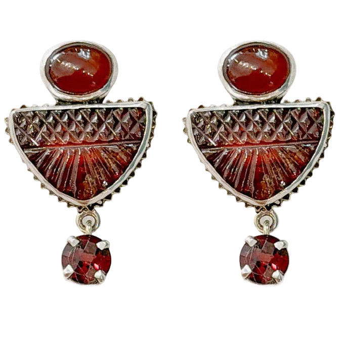39573 Hand-Carved Garnet, Carnelian Earrings