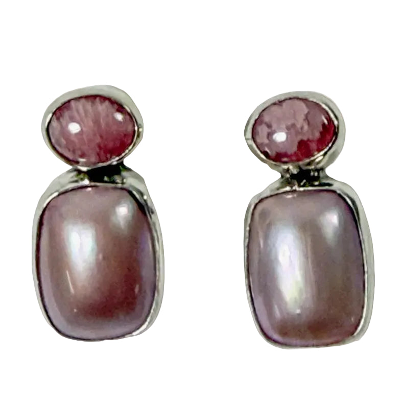 39574 Pale Pink Freshwater Pearl with Rhodochrosite Earrings
