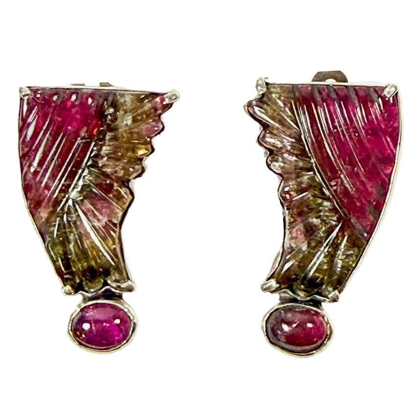 39575 Hand-Carved Tourmaline Sterling Silver Earrings