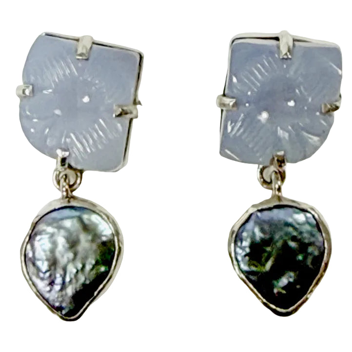 39579 Iolite, Freshwater Pearl Earrings